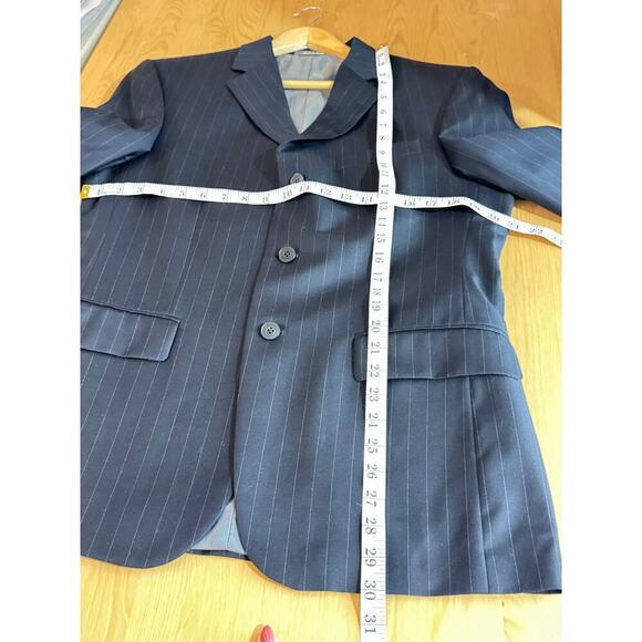 Oscar De La Renta Profile Men’s Suit Jacket Pin Stripe Navy Blue Wool 38S 30W - Picture 8 of 9